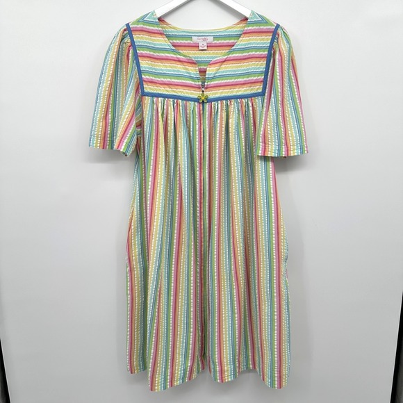 Go Softly Patio Other - Go Softly Patio House Dress Lounge MuMu Size Medium Pocket Full Zip Rainbow Boho